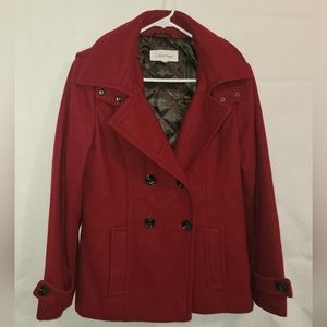 Calvin Klein Red Hooded Peacoat Coat Women's 10